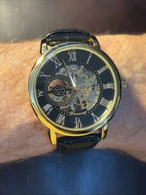 Men’s Gold and Black Skeleton Watch